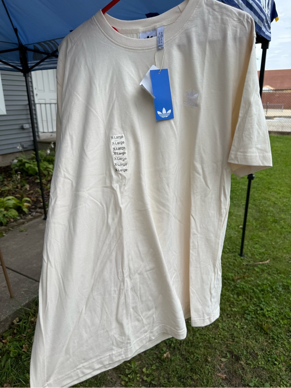 Adidas Men’s Cream Short-Sleeve Trefoil Essential Logo T-Shirt